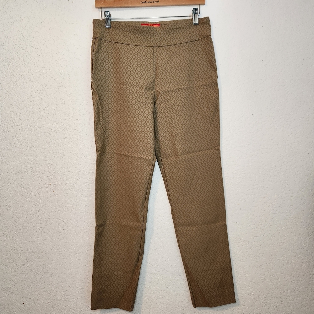 Krazy Larry Women's Tan Diamond Patterned Pull-On Pants, Size 10
